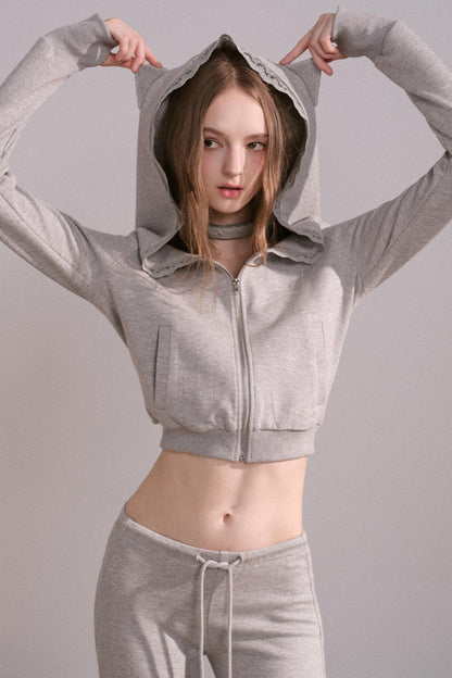 Short Hoodie Cardigan Set-Up