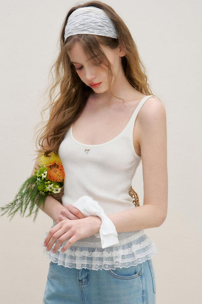 Lace Patchwork Knit Suspenders