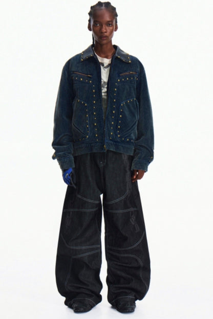 Dark Blue Wide-Leg Pants