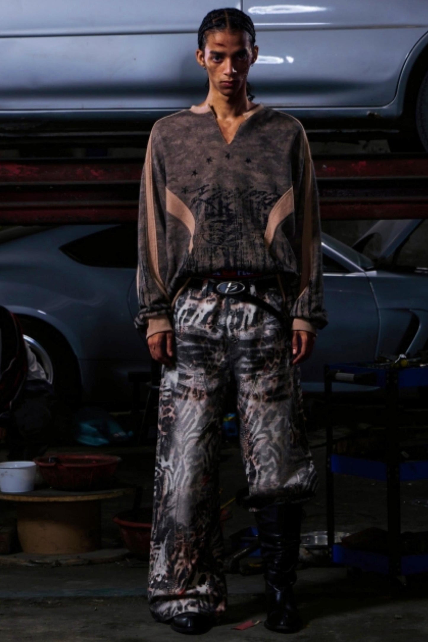 Camouflage Patchwork Half-Zip Top