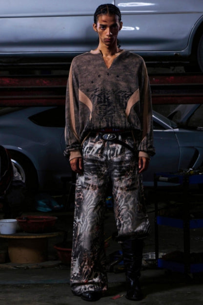 Camouflage Patchwork Half-Zip Top