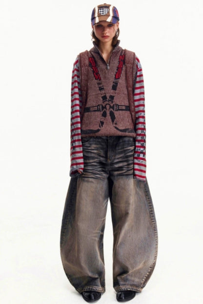 Retro Washed Wide-Leg Jeans