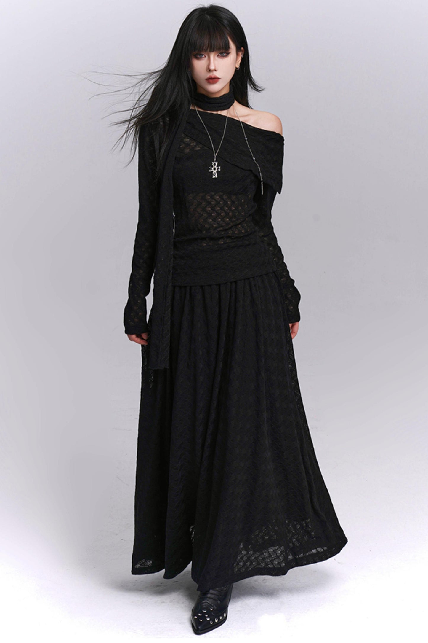 Autumn Red Shoulder Skirt Set-Up