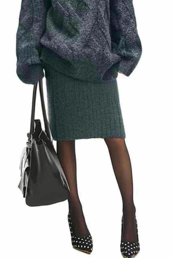 Gray Twist Knit Skirt Suit Set