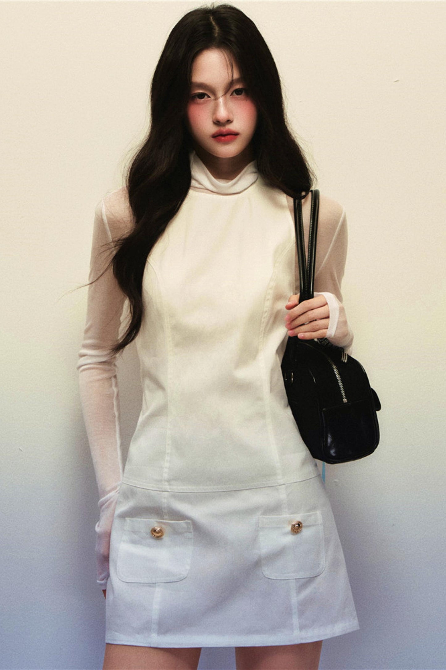 White Twill Sleeveless Vest Dress Set-Up