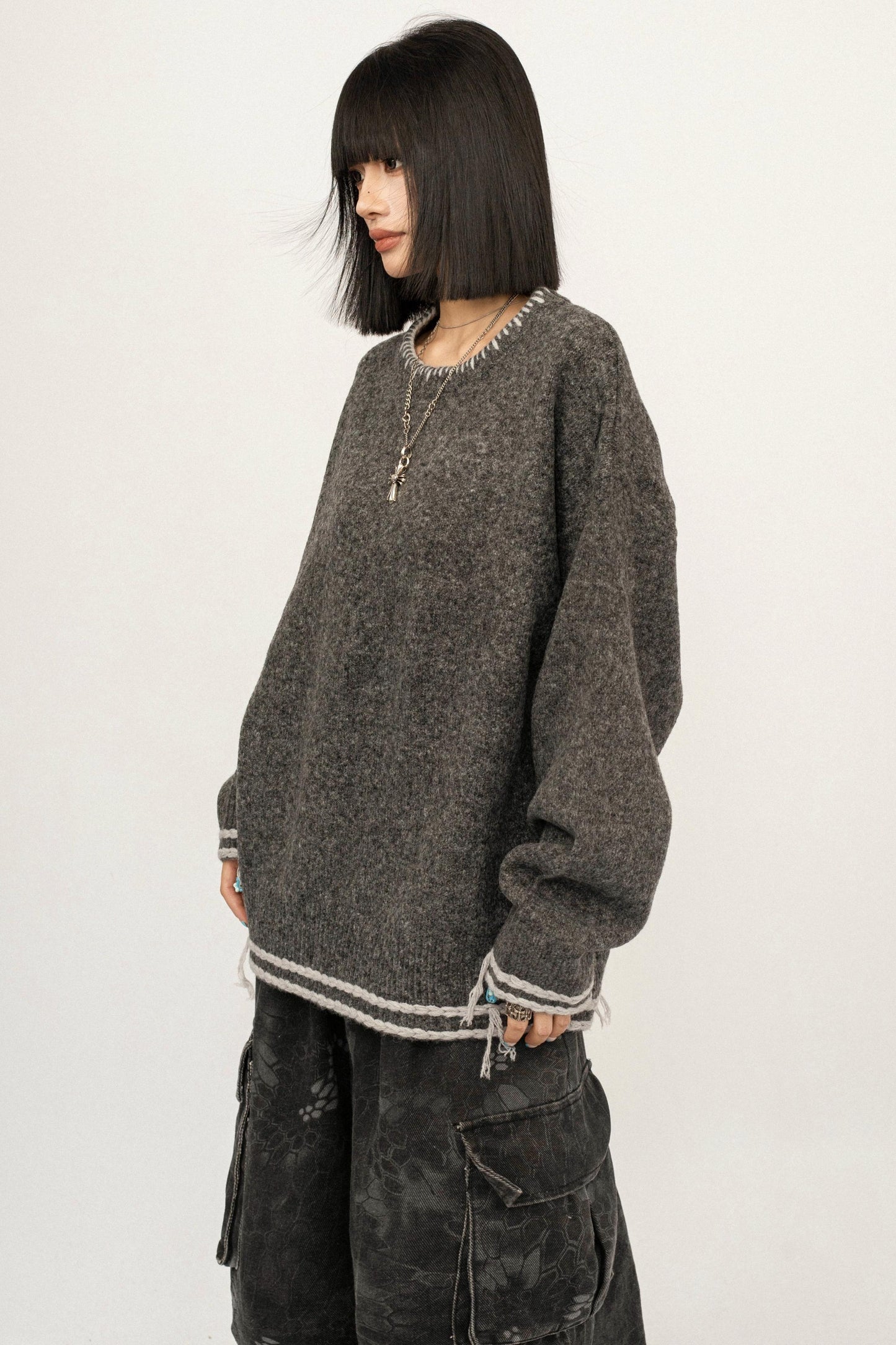 Retro Gray Knitwear Sweater