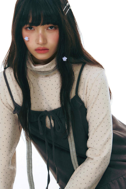 Patchwork Plaid Shirred Japanese Lace-Up Long Dress