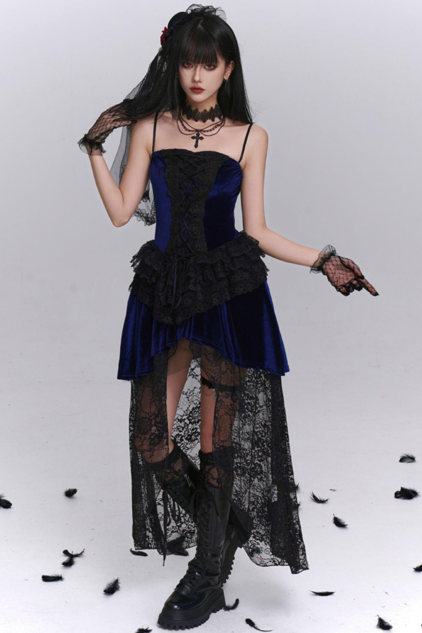 Stunning Blue Gothic Camisole Dress Set-Up