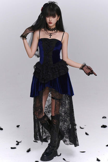 Stunning Blue Gothic Camisole Dress Set-Up