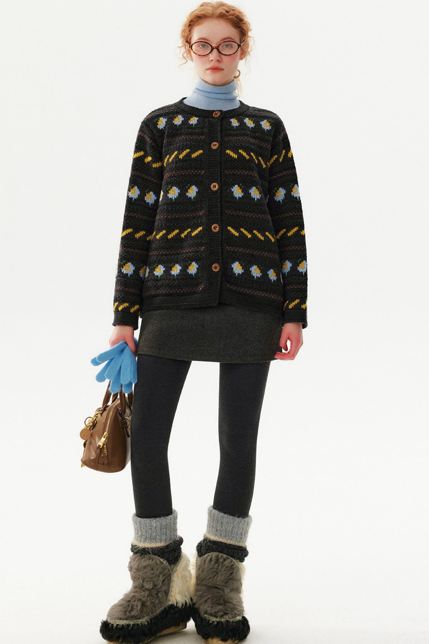 Daisy Contrast Jacquard Sweater Cardigan