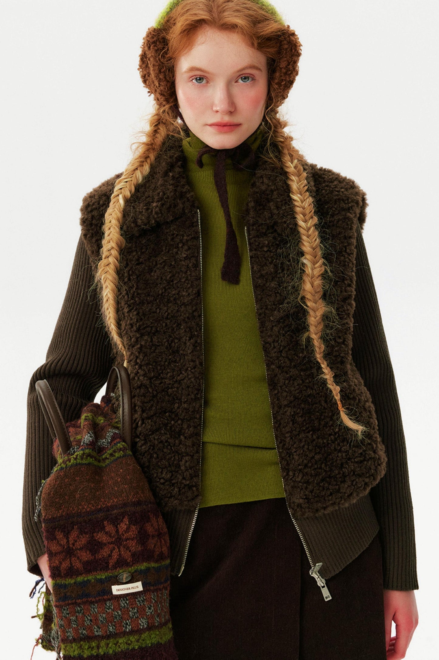 Knitted Patchwork Shearling Jacket