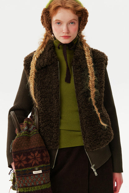 Knitted Patchwork Shearling Jacket