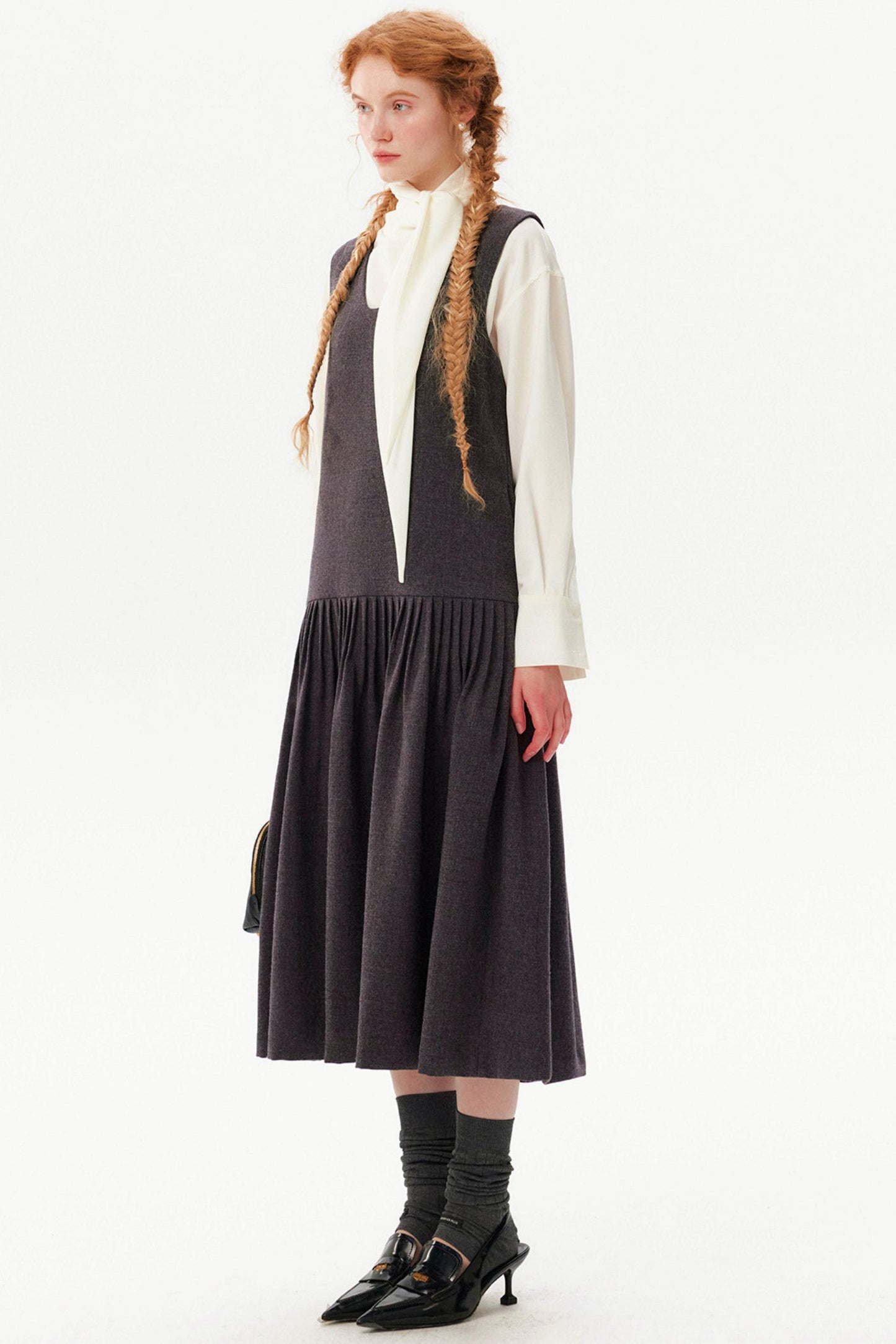 Hand-Pleated Woolen Vest Dress
