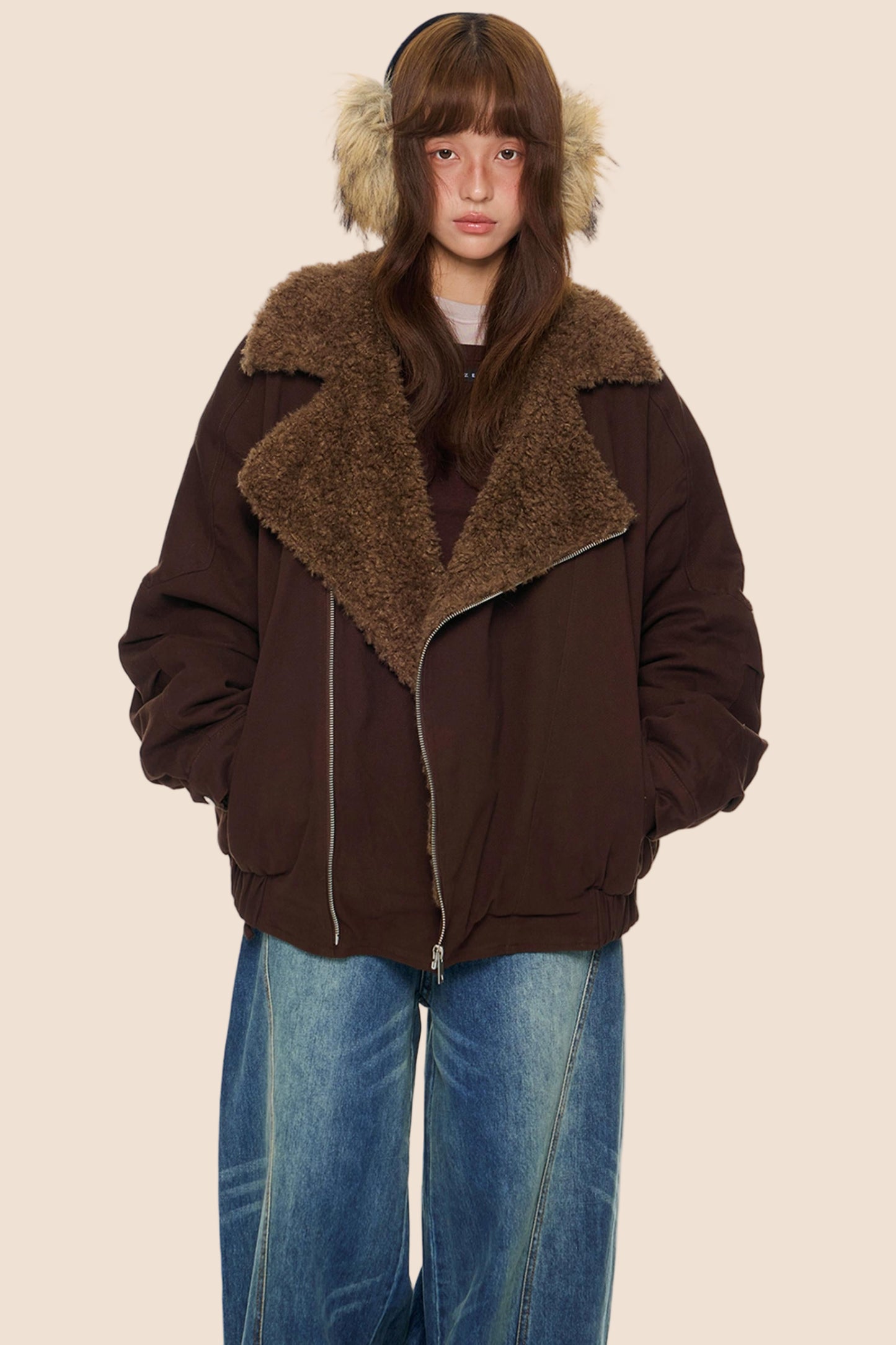 Diagonal Fleece Cotton Jacket