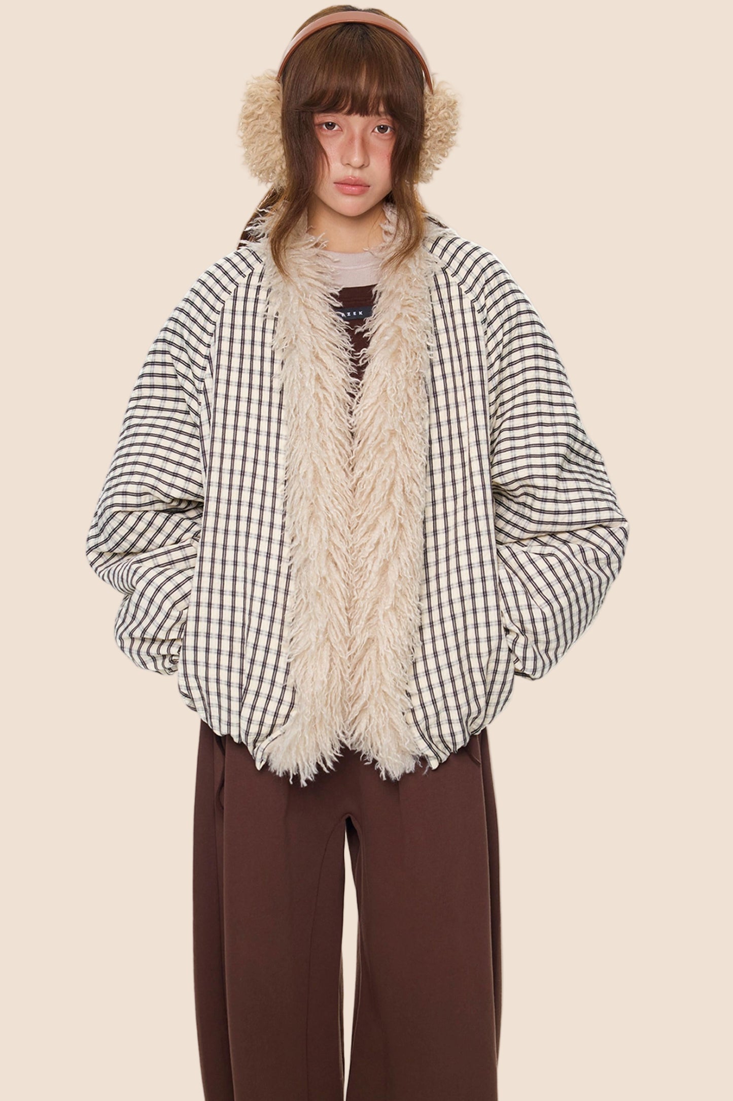 Plaid Fur Collar Jacket