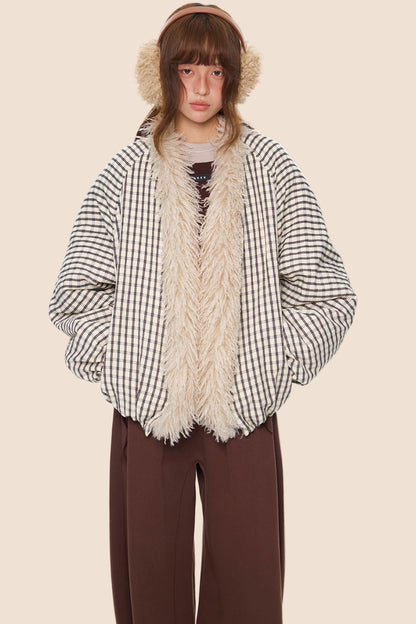 Plaid Fur Collar Jacket