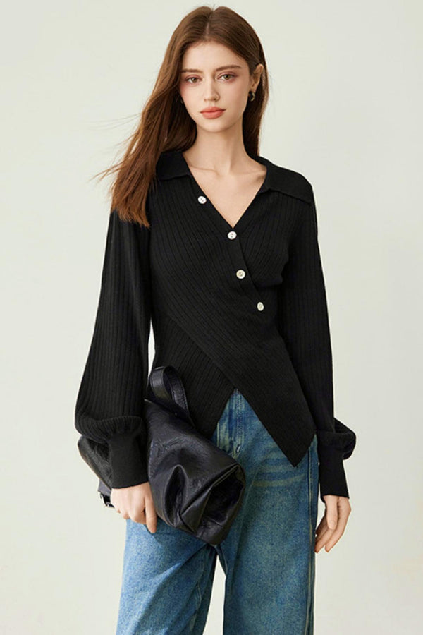 Irregular Polo Knit Sweater