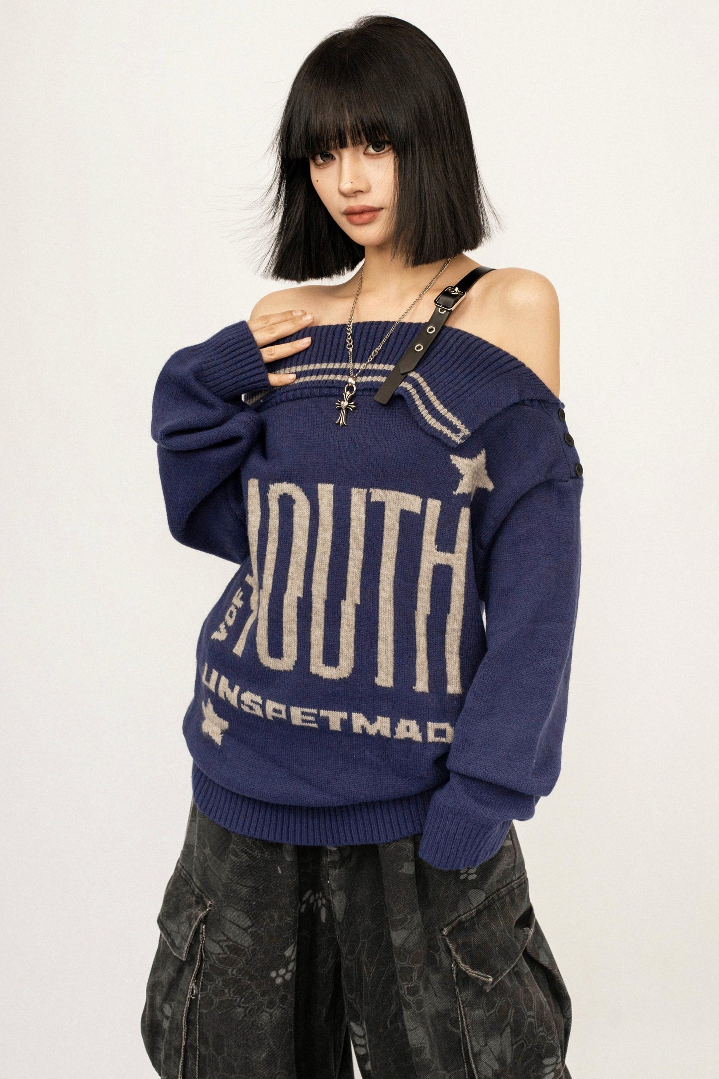 Retro Off-Shoulder Knit Cardigan