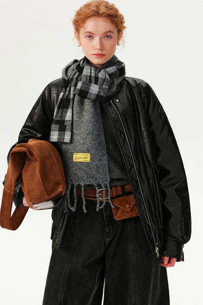 Plaid Tassel Wool Scarf