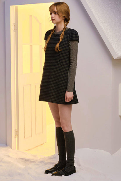 French Plaid Woolen Dress