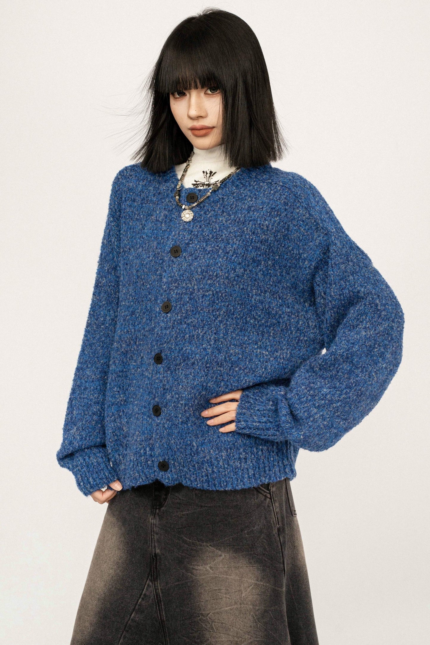 Retro Blue Knitted Cardigan