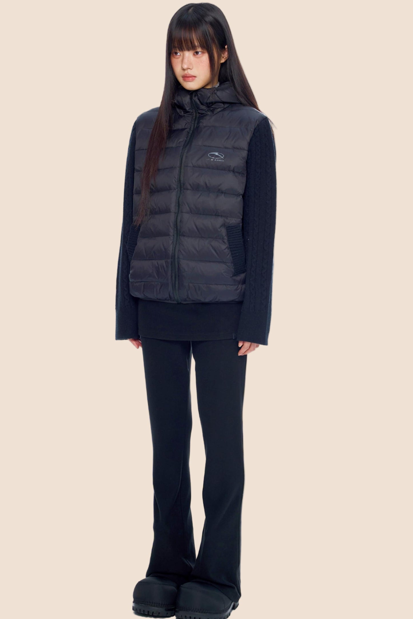 Rib-Knit Hooded Down Jacket