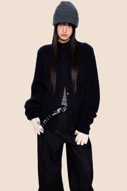 High-Neck Retro Knit Cardigan