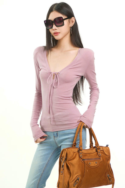 Light Purple Bow Tie Blouse