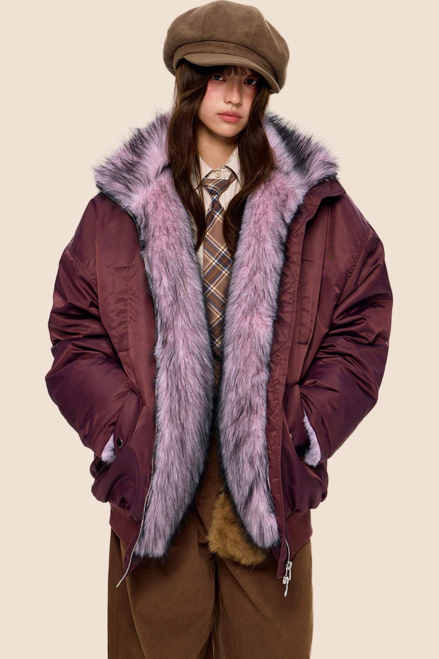 Fur-Trimmed Color-Blocked Cotton Jacket