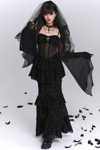 Gothic Black Mermaid Dress Set-Up