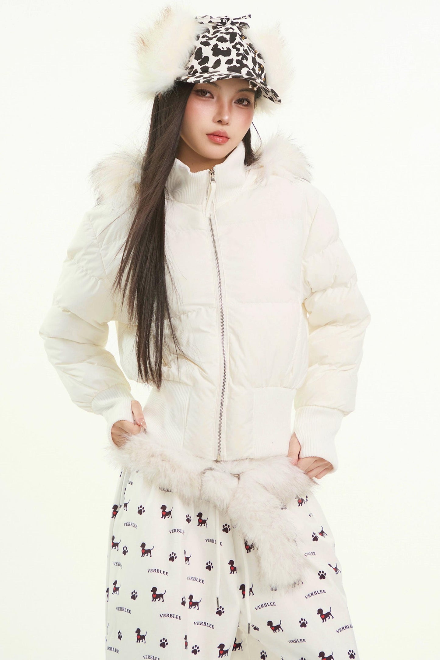 White Fur Collar Cotton Jacket