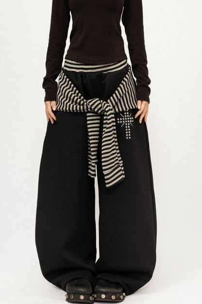 Retro Striped Fleece-Lined Pants