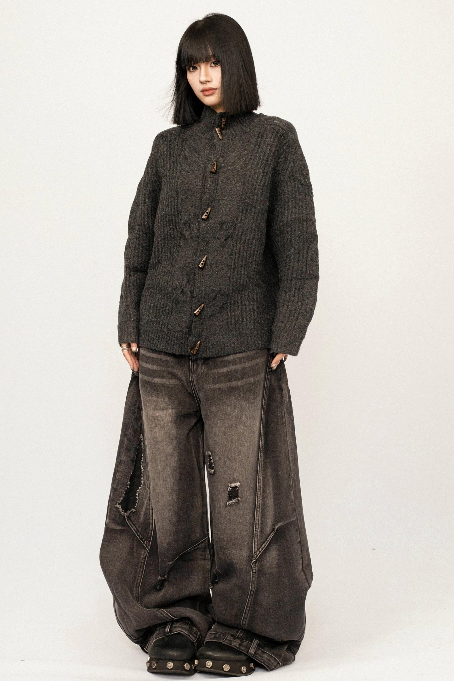 Retro Horn-Button Knit Cardigan