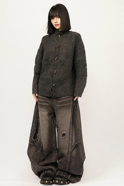 Retro Horn-Button Knit Cardigan