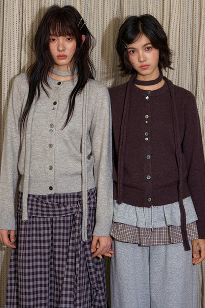 Original Lace-Up Crew Neck Cardigan Set-Up