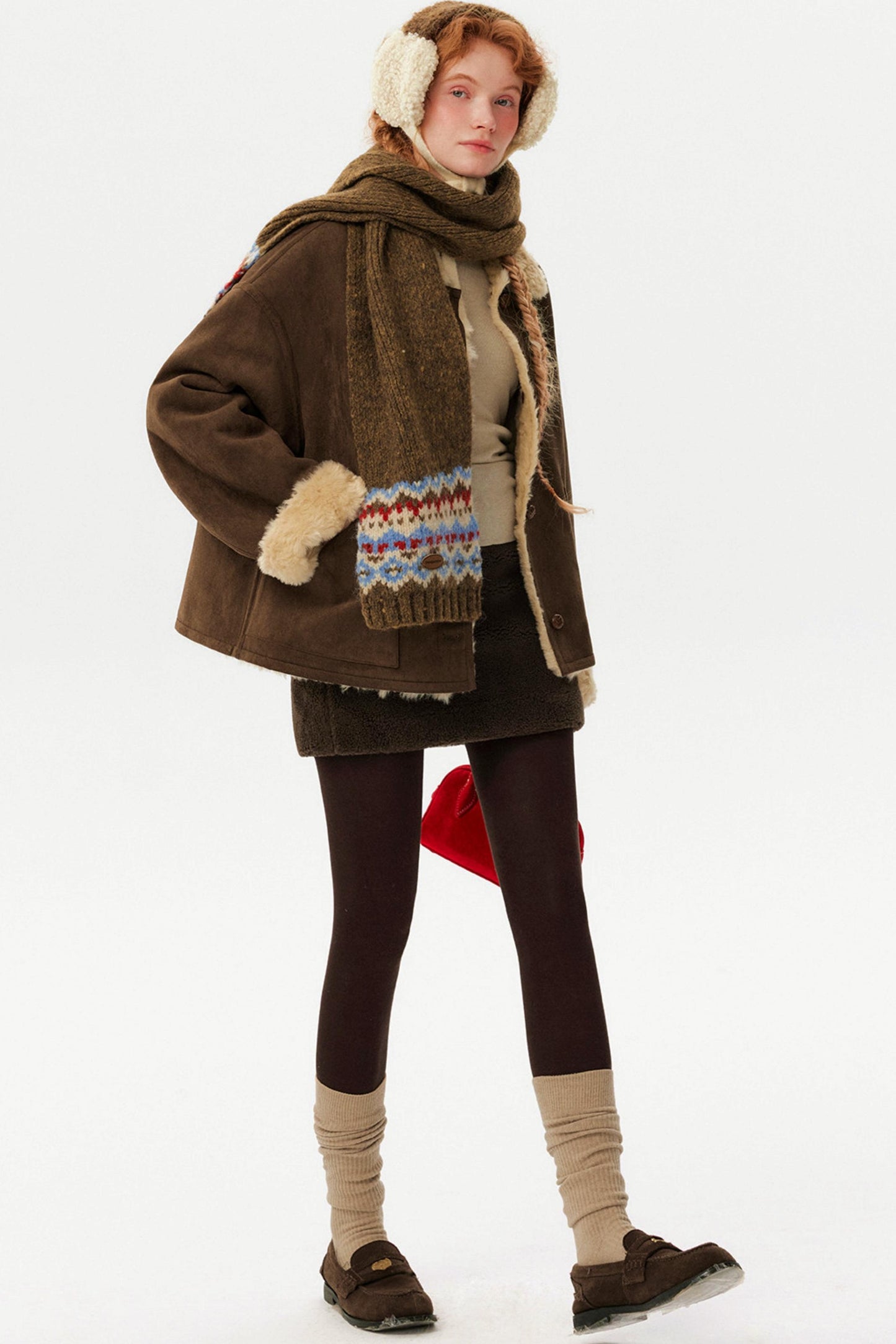 Retro Coffee Lamb Wool Skirt