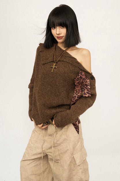 Retro Off-Shoulder Knit Sweater