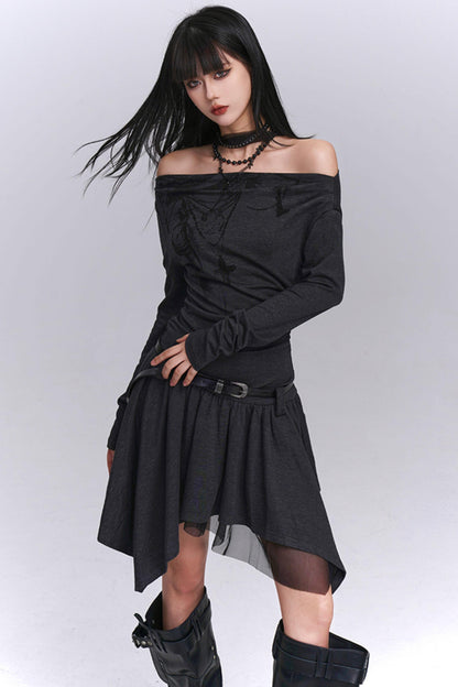 Gray Off-Shoulder Autumn Dress