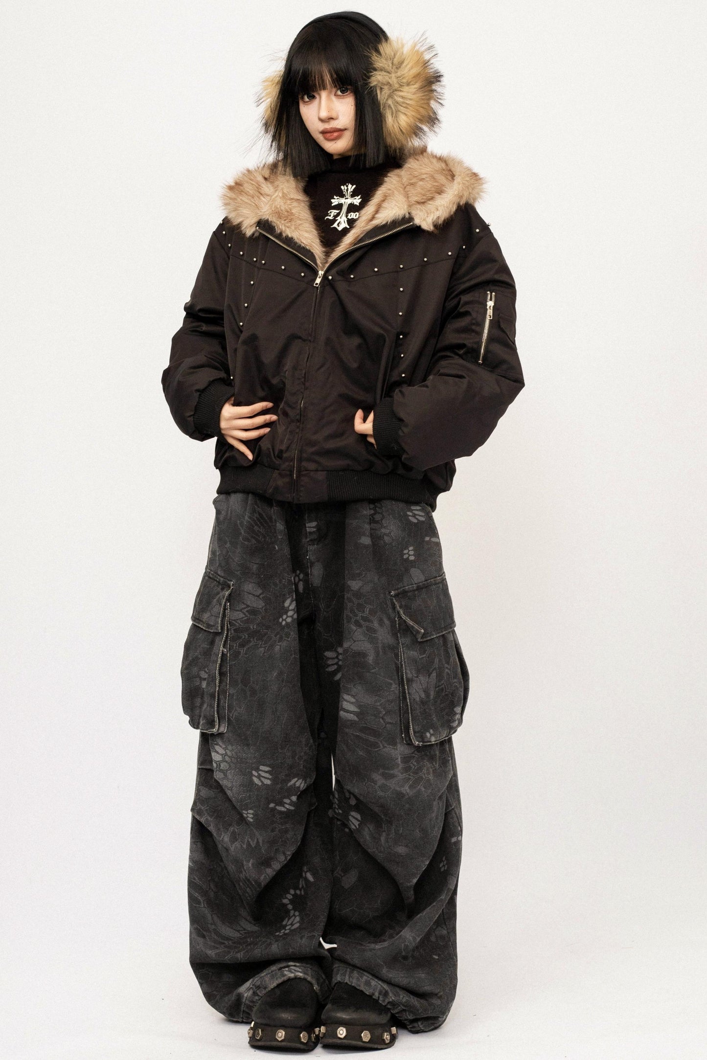 Fur Collar Hooded Cotton Coat