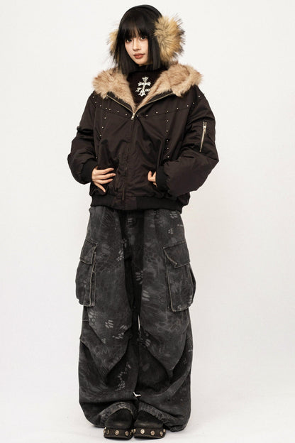 Fur Collar Hooded Cotton Coat