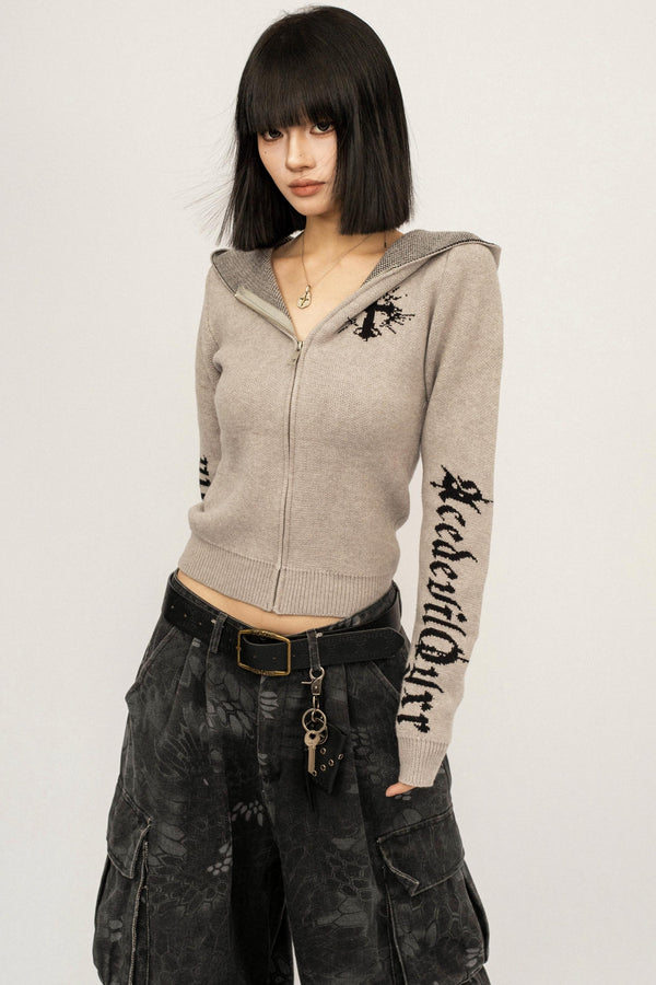 Retro Knit Hooded Cardigan