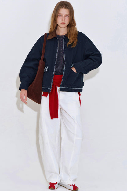 Retro Embroidered Color-Block Jacket