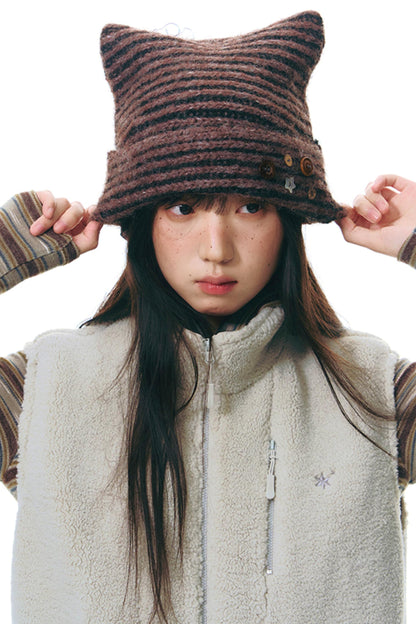 Striped Cat Ear Knit Hat