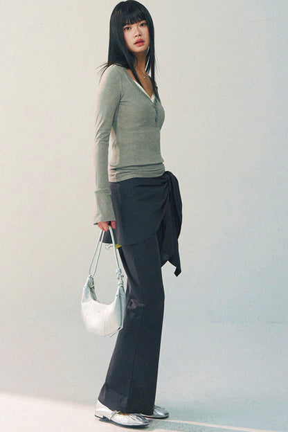 브이넥 슬림 탑