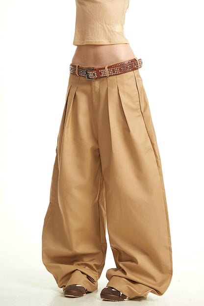Khaki Wide-Leg Trousers