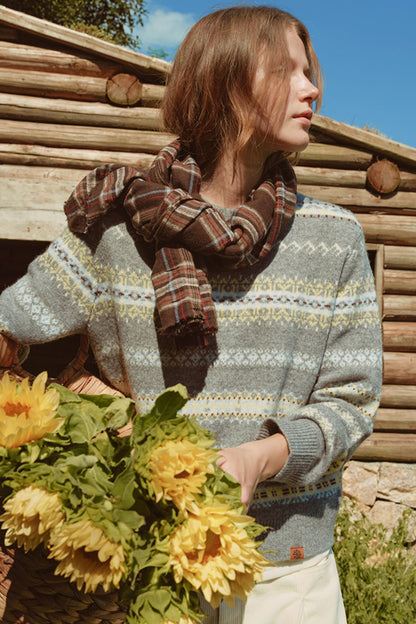 Color-Blocked Fair Isle Wool Sweater