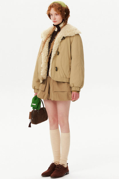 Toggle Button Fur Collar Parka Jacket