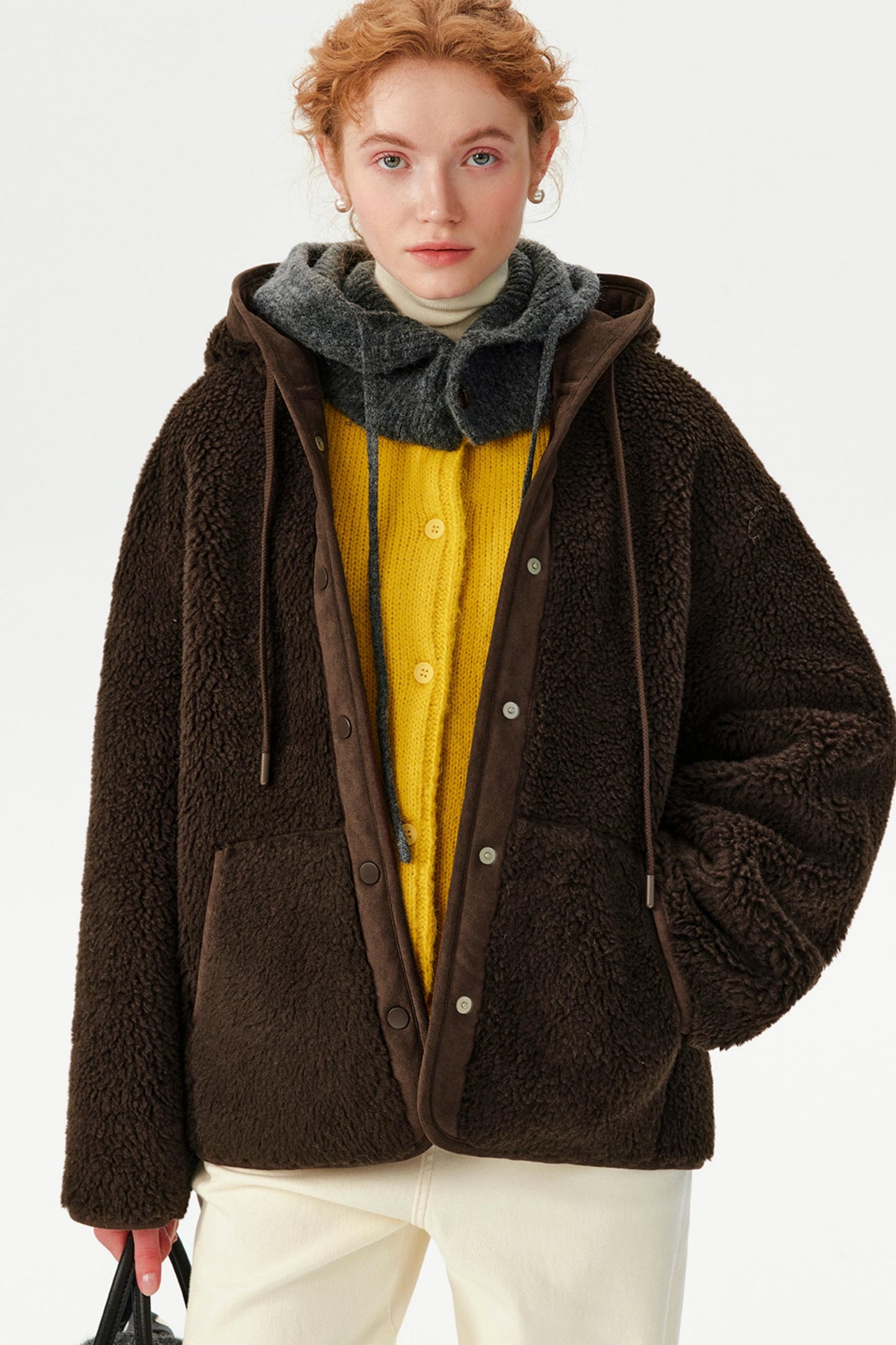 Brown Retro Lamb Wool Hooded Jacket