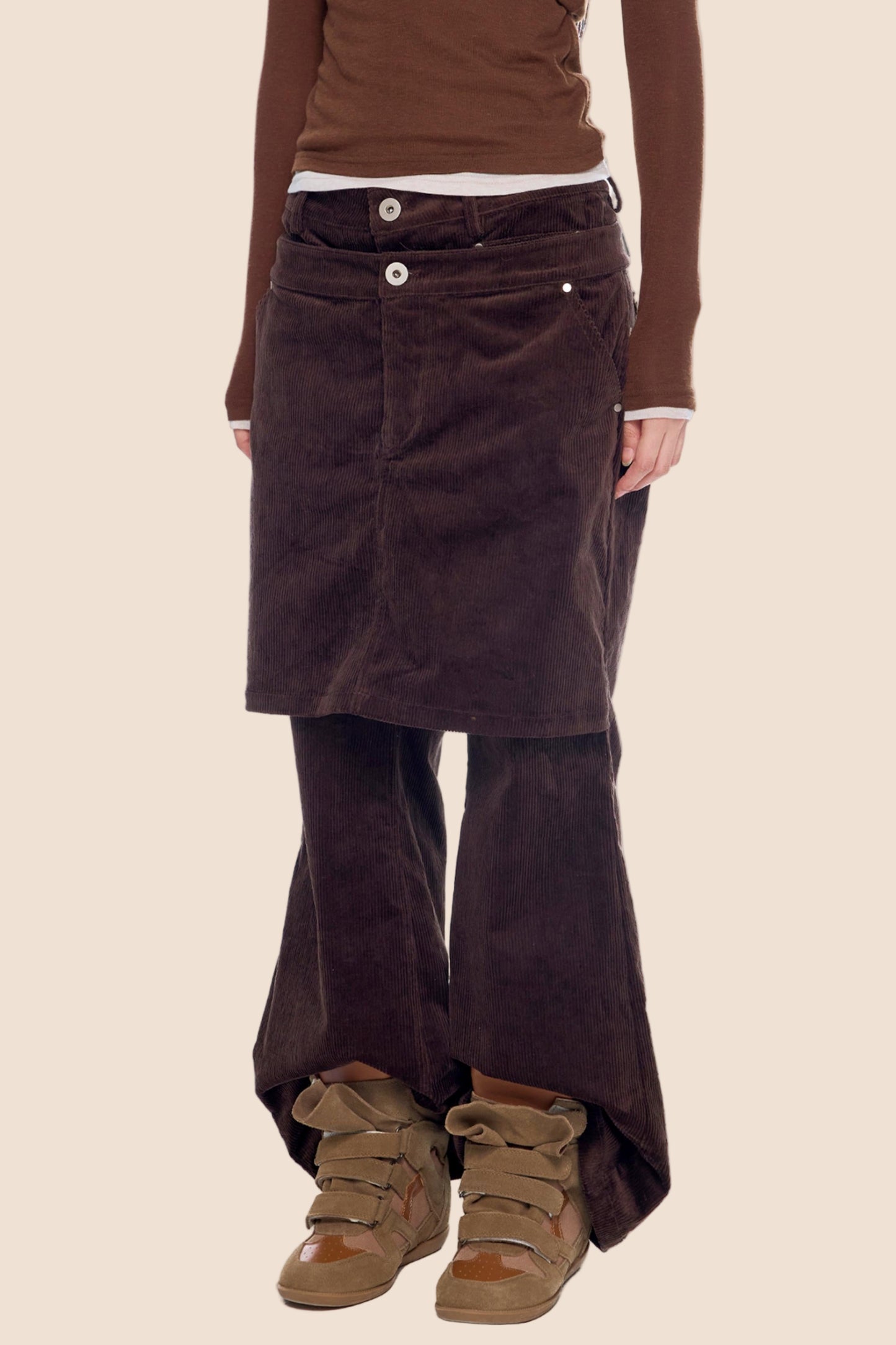 Corduroy Flared Skirt Pants