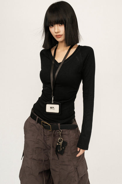 Black V-Neck Slim Top